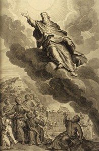 God took Enoch (Genesis 5:24).   From Figures de la Bible, Gerald Hoet and others, 1728.