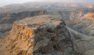Aerial view of Masada, Herod's fortress near the Dead Sea, where Jewish rebels resisted the Roman army, just a few years after the Destruction of Jerusalem within a generation after Jesus' Resurrection (Wikipedia image, Godot13 photographer)