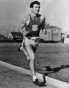 Louis Zamperini. Restless young man, U.S. Olympic runner, war hero, and sinner in need of grace who helped to define the era of Billy Graham (early publicity photo)