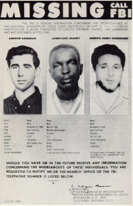 FBI posted looking for three civil rights workers in Neshoba County, Mississippi, June 21, 1964.