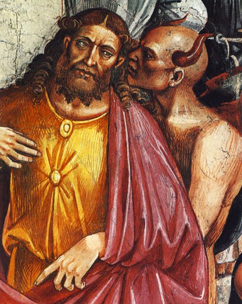 Luca Signorelli. The Deeds of the Antichrist (1499-1504). Signorelli portrays the devil counseling the Antichrist. With an American Presidential election coming around the corner, I wonder who so-called "prophecy experts" might be pick as the one and only Antichrist?