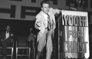 Billy Graham, in the early years, as a Youth For Christ evangelist.