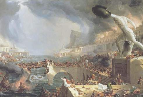 "The Course of Empire: The Destruction." Thomas Cole, 1836, showing the Sack of Rome in 410 A.D.